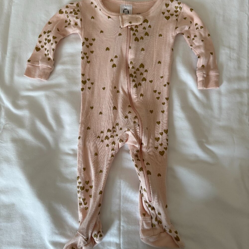 Gerber's 3 months pink with gold hearts zip up footed sleeper